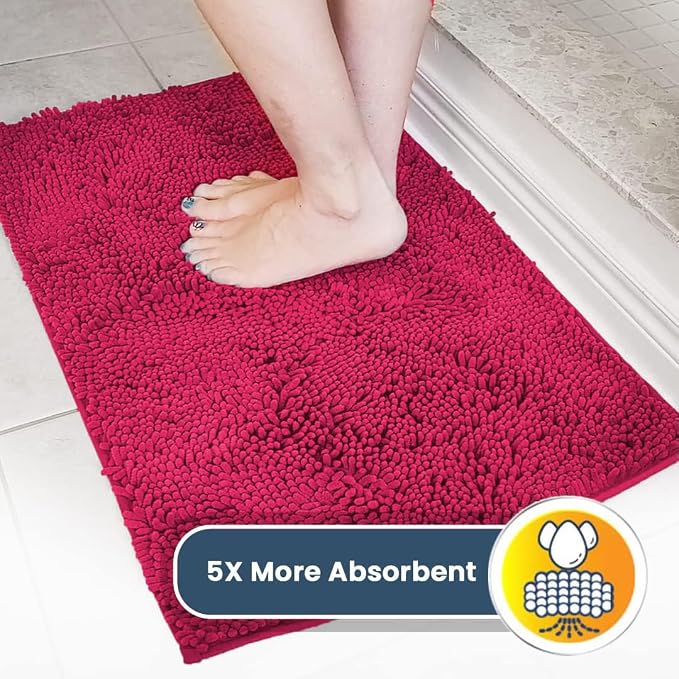 Muddy Mat® | Super Water Absorbent Door Mat Indoor, Microfiber Quick Dry Chenille Entryway Rug, Slip Resistant Front Door Mat, Indoor Mats for Entryway, Machine Washable Pet Rug, Hot Pink 24" x 60"