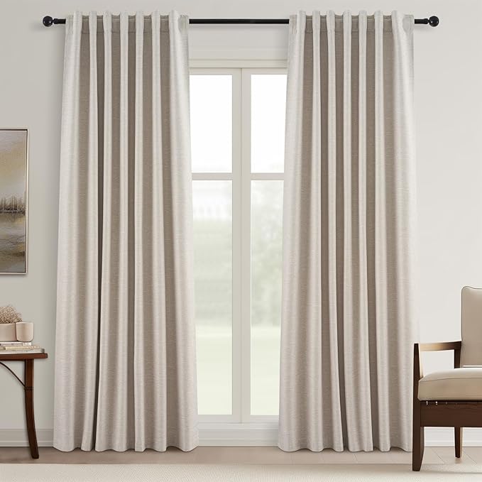 Topfinel 102 Inches Long Blackout Linen Curtains, Soundproofing Pinch Pleated Noise Cancelling Curtains Burlap Viral Drapes 2 Panels for Living Room Bedroom