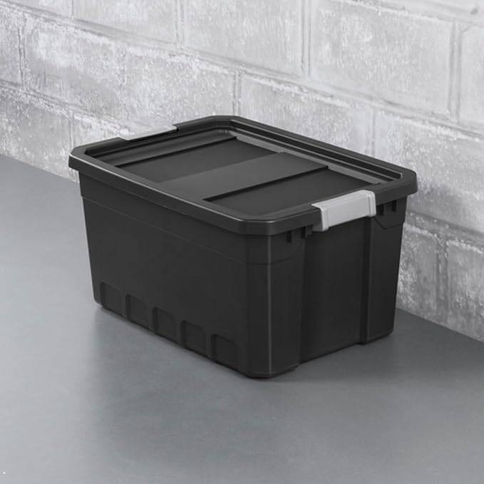 Sterilite Stacker Tote, Plastic Storage Bins with Lids, 19 Gallon, 6-Pack | Rugged Stackable Organizer Bin Containers with Latching Lids for Bed, Garage, Office, Kitchen, Closet & Classroom