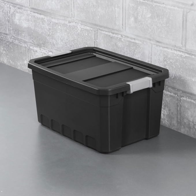 Sterilite 18-Pack Plastic Storage Bins with Lids, Stackable Containers, 19 Gallon, Black