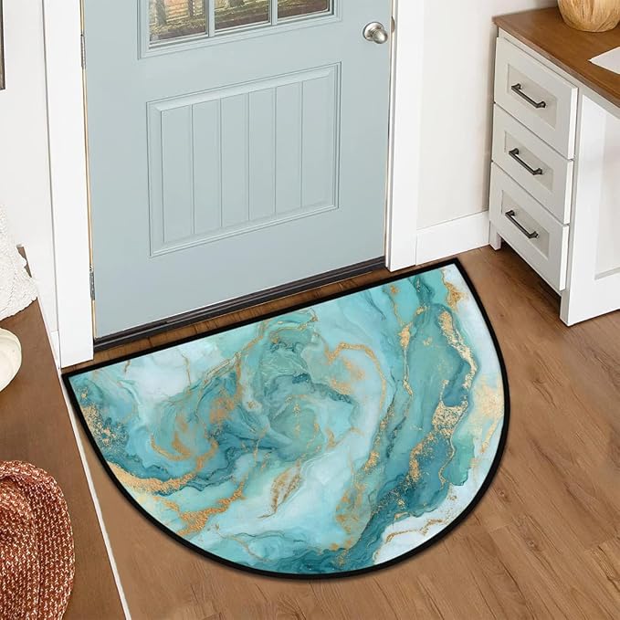Turquoise Half Round Door Mat Welcome Entrance Mat Bath Bathroom Rug | Turquoise Welcome Entrance Mat Anti-Slip Half Moon Bath Mat Semi Circle Rug Indoor Outdoor Kitchen Rug