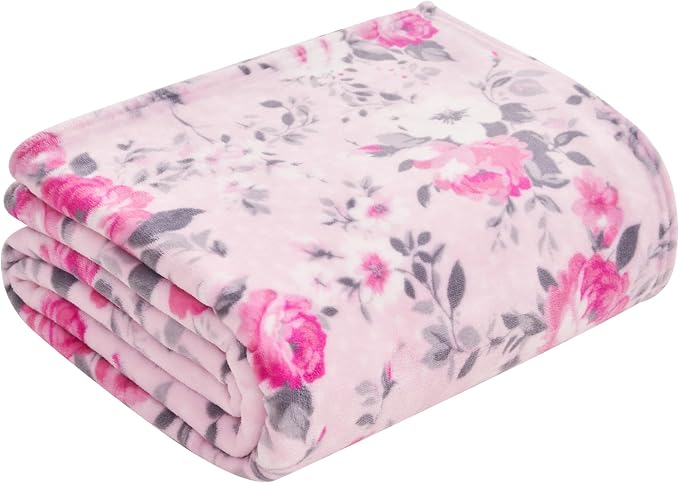 Jessica Simpson Oversized 60"X70" Plush Throw Blanket, Esther Blush Roses