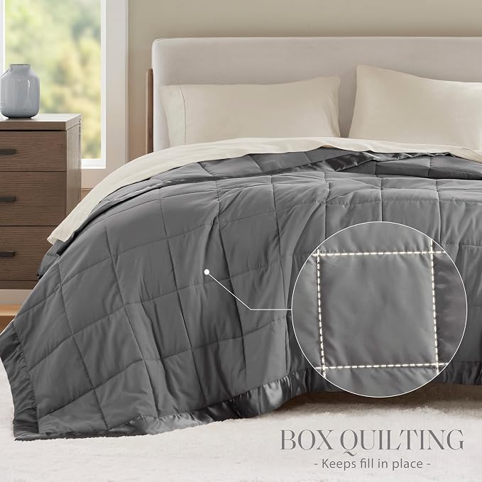 Madison Park Down Alternative King Blanket for Bed, Satin Trim, Charcoal | Lightweight Windom Blanket Premium 3M Scotchgard Moisture Wicking Treatment, OEKO TEX, Soft Bed Cover, All Season