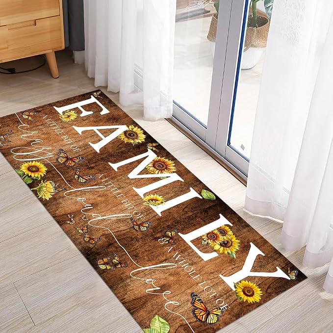 GUBIYU Rustic Sunflower Area Rug for Living Room A Little Bit of Crazy Family Home Welcome Rugs,Home Porch Decor Doormat,Farmhouse Entrance Rug for Bedroom,Housewarming Gift,Wedding Room 23.6"x59"