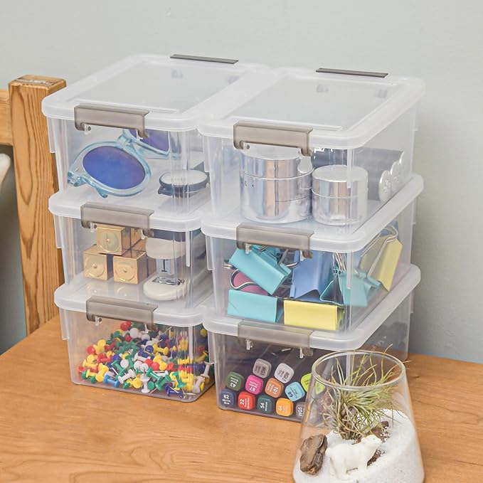 8Packs 3.2Qt Small Clear Storage Bins with Lids, Plastic | Containers with Lids for Crafts, Beads, Stationery, Toys and Accessories. Stackable to Save Space at Home,Office
