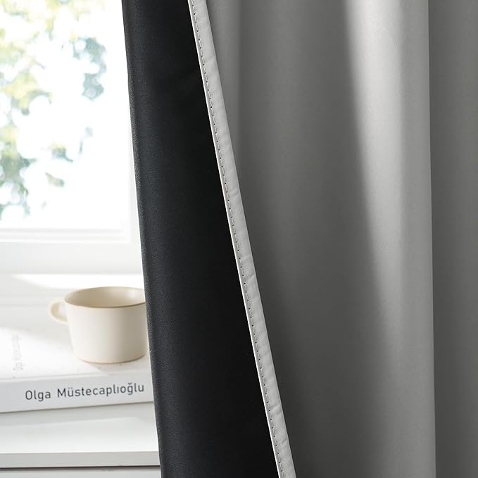 RYB HOME Bedroom Blackout Curtains 84 inches Long, 100% Blackout Thermal Insulated Noise Reducing Curtains for Living Room Nursury, 42 inches Wide by 84 inches Long, Silver Grey
