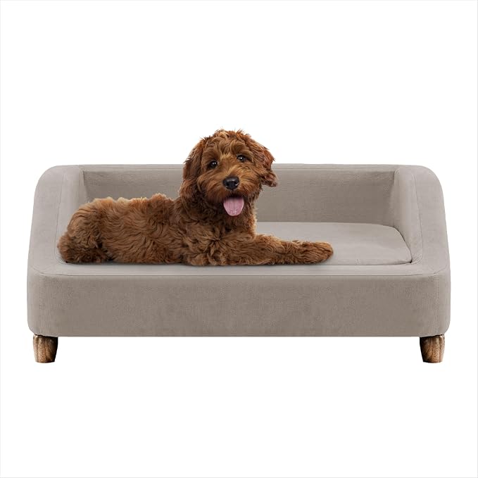 Critter Sitters 36-In. Microfiber Tan Rectangular Dog Sofa for Medium-Sized Dogs, Modern and Stylish Elevated Sofa Bed for Home or Apartment, Comfortable and Easy to Clean