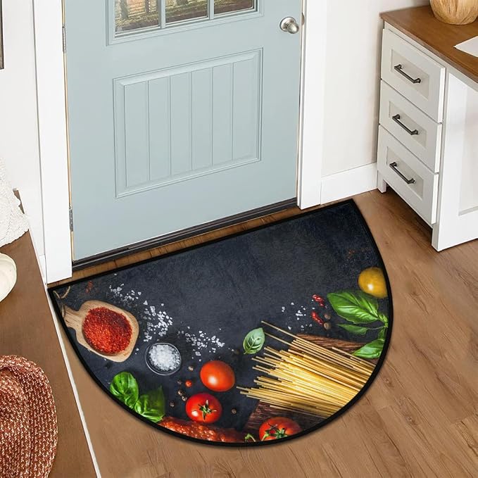 Half Round Doormat Kitchen Food Semi Circle Rug Half Moon Rug Entryway Mat | Kitchen Food Washable Non Slip Outdoor Floor Rug Kitchen Mat for Indoor Outdoor Bathroom Fireplace Bath Decor