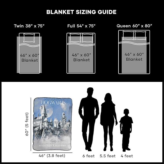 Northwest Harry Potter Micro Raschel Throw Blanket, Lightweight Breathable for Couch, Sofa, Cozy for All Seasons 46" x 60", Witchcraft and Wizardry