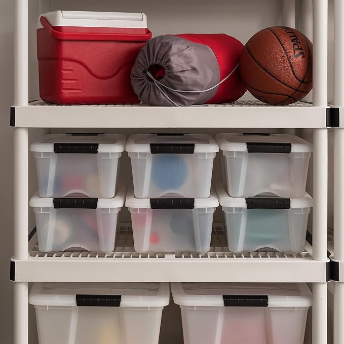 IRIS USA 6-Pack 13 Quart Storage Bins with Lids, Pearl | Conceals contents for a clean look. Ideal for shoes, photos, documents, and small essentials. Nestable design saves space