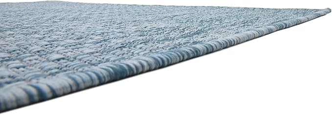 Unique Loom Collection Casual Transitional Solid Heathered Indoor/Outdoor Flatweave Area Rug (4' 1" x 6' 1" Rectangle, Aquamarine/Ivory)