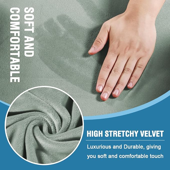 H.VERSAILTEX Sofa Cover 3 Piece T Cushion Sofa Slipcovers Thick Velvet Couch Cover Stretch T Cushion Sofa Covers for 2 Cushion Couch with 2 Individual T Cushion Covers Washable, Sea Grass