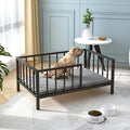 OSCHF Dog Bed with Rails - Elevated Pet Metal Bed Frame with Solid Wood Board and Washable Soft Mat for Medium Dog Indoor or Outdoor Use, 25.2" x 37.8", Black