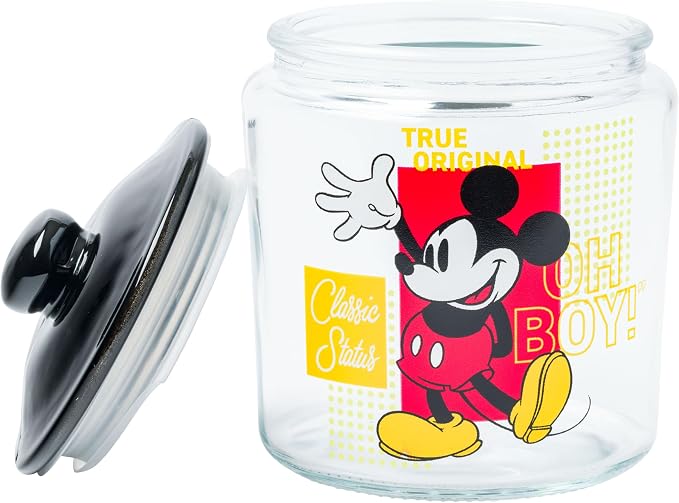 Silver Buffalo Disney Mickey Mouse Style, Glass Jar with Lid | 4 x 4 x 6 Inches