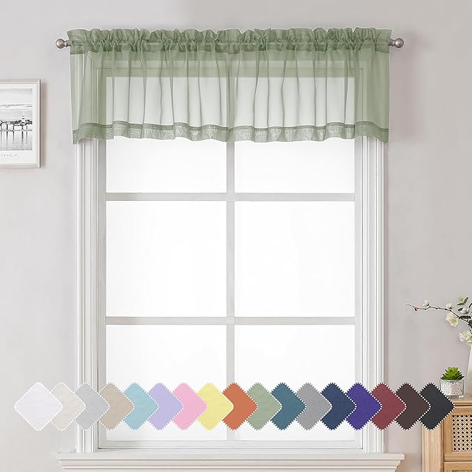 Lecloud Sage Green Short Sheer Curtains 14 Inch Length 2 PCS, Cafe Kithen by Lecloud
