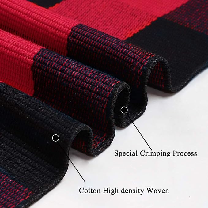 uxcell Buffalo Check Rug,Plaid Outdoor Rug,Layered Door Mat,Cotton Gingham Rugs,Floor Mat for Front Porch/Runner/Bedroom/Kitchen/Farmhouse 51"x24" Red & Black