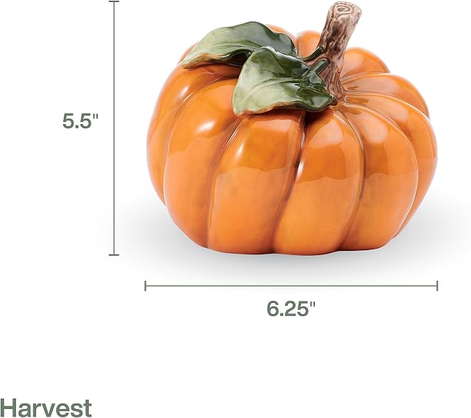 Fitz and Floyd Harvest Halloween Side Pumpkin Ceramic Figurine, 5.5 inch