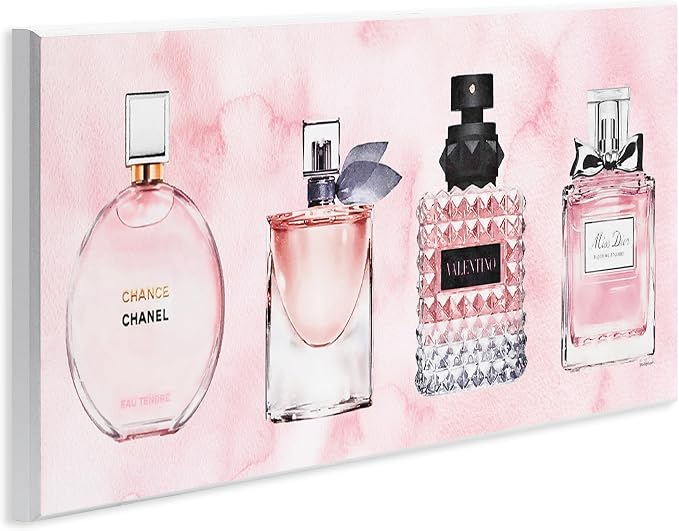 'Pink Fashion Fragrance Bottles'| Wall Plaque Art | Stupell Industries | 17 x 7 Inches, Easy to Hang and Sturdy, Made in USA, by Amanda Greenwood