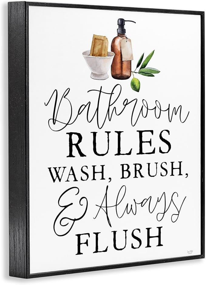 'Wash Brush & Always Flush'| Framed Giclee Art | Stupell Industries | Black, 16 x 20 Inches, Easy to Hang and Sturdy, Made in USA, by Lux + Me Designs