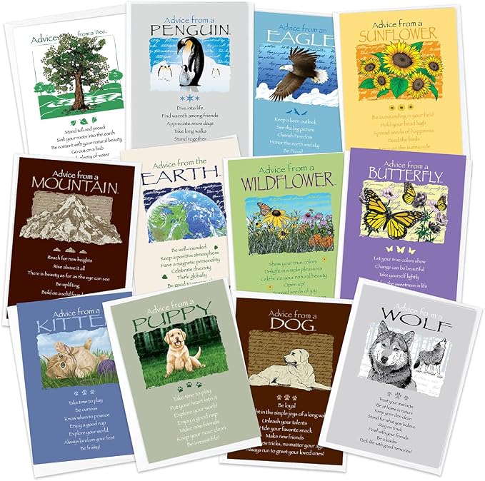 Advice From Nature Friends Family Greeting Card Set Birthday, 12 Pack | Animal Birth Day and Friendship Cards, Printed in the USA on Replanted Cardstock