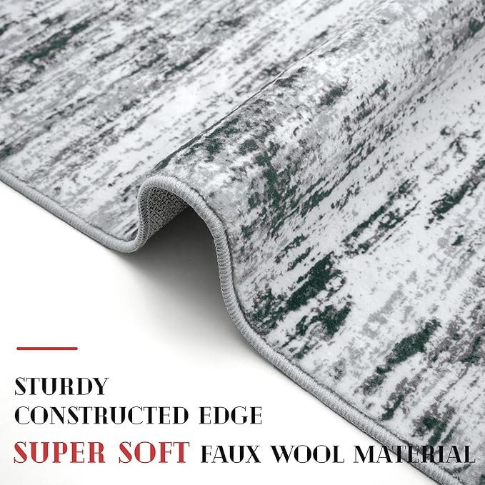 Lansny Modern Abstract 8x10 Large Machine Washable Living Room Rug Non-Slip Soft Bedroom Area Rug Black Gray White Ultra Thin Print Faux Wool Carpet Throw Rugs for Nursery Playroom Dining Room Indoor