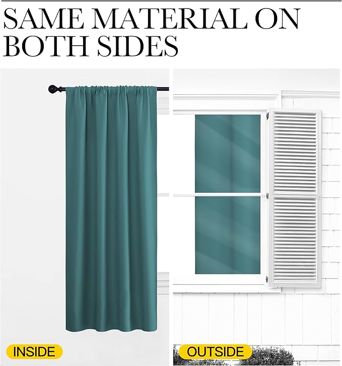 NICETOWN Window Curtains Blackout Drapes - Thermal Insulated Solid Rod Pocket Blackout Curtains/Draperies for Living Room (Sea Teal, One Pair, 52 by 72-Inch)