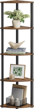 SONGMICS HOME Superfast Toolless Assembly, Corner Shelf Stand, 5-Tier Corner Standing Shelf, Living Room, Bedroom, Kitchen, 15 x 10.6 x 54.7 Inches, Rustic Brown ULBC610K01