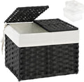 SETVSON Storage Basket with Lid, 2-Lid PE Rattan Storage Bin, Black | 9.2 Gal Decorative PE Rattan Furniture Look for Bedroom, 2 Separate Lids, 2 Liners with Divider for Apparel & Essentials