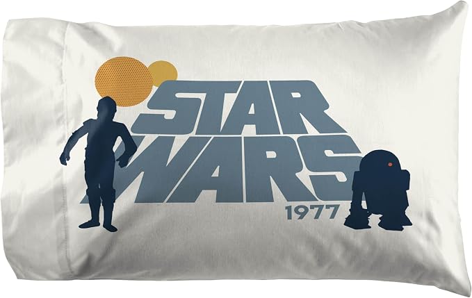 Jay Franco Kids Sheet Set with Fitted, Flat Sheets & Pillow Cover - Ultra-Soft Bedding with Pillowcase for Room Decor, Beige - Star Wars, 4 Piece Queen