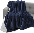 Elegant Comfort Throw Blanket, Reversible Sherpa Flannel, Ultra-Soft, Fuzzy, Cozy and Plush- All Season Lightweight Decorative Throw, 50 x 60 inches, Solid Sherpa Throw, Navy Blue