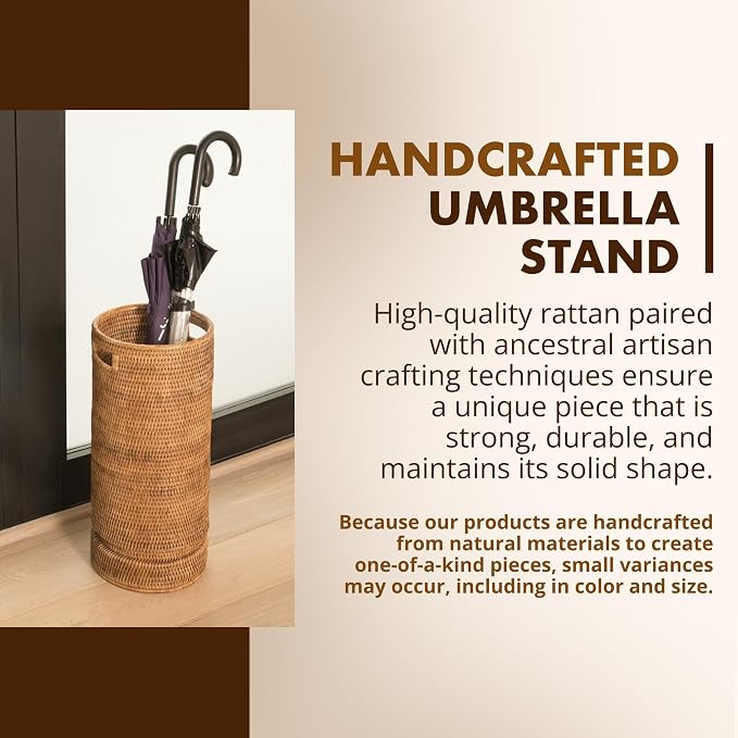 KOUBOO La Jolla Rattan Umbrella Stand, Handmade, Honey Brown, Umbrella Holder, Sturdy, Walking Sticks, Canes, Entryway, Mudroom, Office, Dip Tray, Home Decor