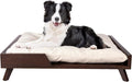 Elevated Dog Bed - 36” x 29.5” Indoor Pet Bed with Frame and Soft Cushion - Mid-Century Modern Wood Dog Bed for Medium to Large Pets by PETMAKER (Dark Brown)