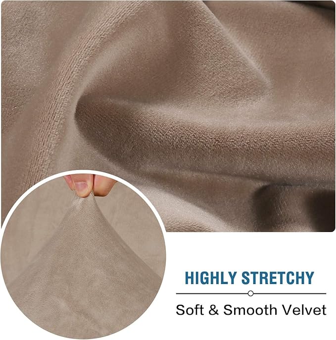 H.VERSAILTEX Velvet Stretch Sectional Couch Covers 3 Pieces Sofa Seat Cushion Covers L Shape Separate Cushion Couch Cover for Both Left/Right Sectional Couch (Large Sofa 2 Seater + 1 Chaise, Taupe)