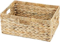 Water Hyacinth Wicker Storage Basket with Handles, Large | 15 x 11 x 6.75 Inch Basket, Shelf Organizer, Rectangular Woven Bin, Towel and Blanket Storage, Natural Decor