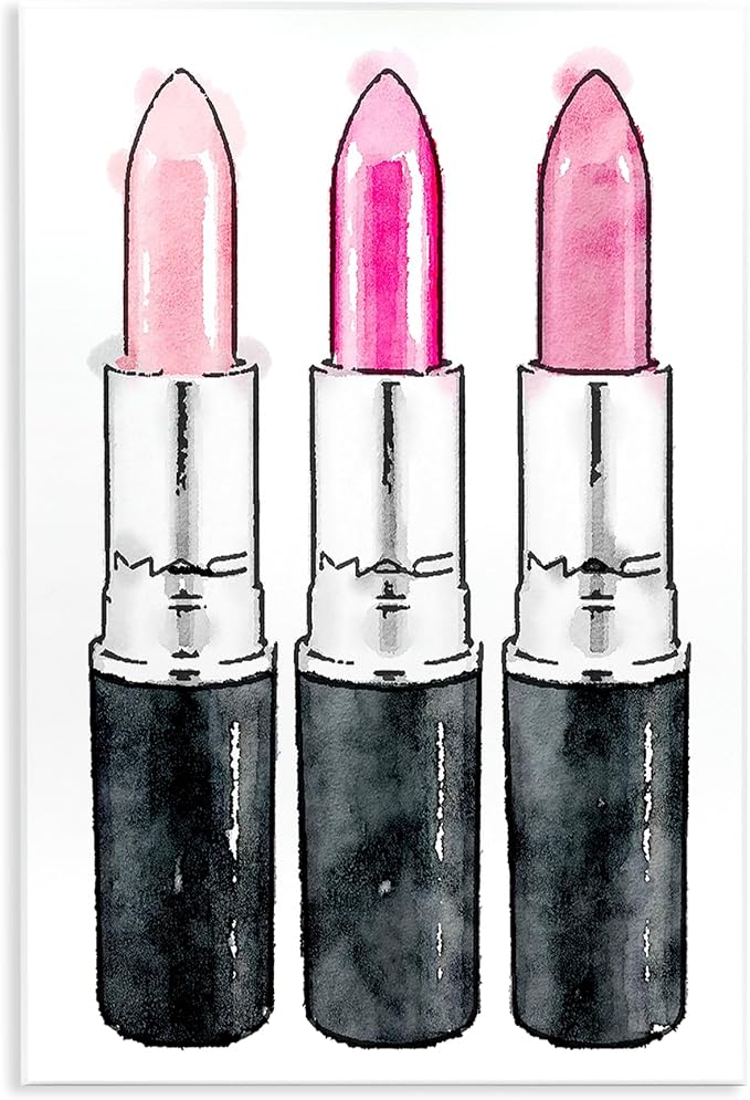'Three Pink Lipsticks'| Wall Plaque Art | Stupell Industries | 10 x 15 Inches, Easy to Hang and Sturdy, Made in USA, by Amanda Greenwood