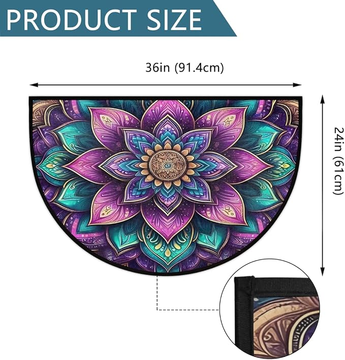 Bohemia Half Round Doormat Semi Circle Rug Half Moon Rug Entryway Mat | Boho Mandala Washable Non Slip Outdoor Floor Rug Kitchen Mat for Indoor Outdoor Bathroom Fireplace Bath Decor