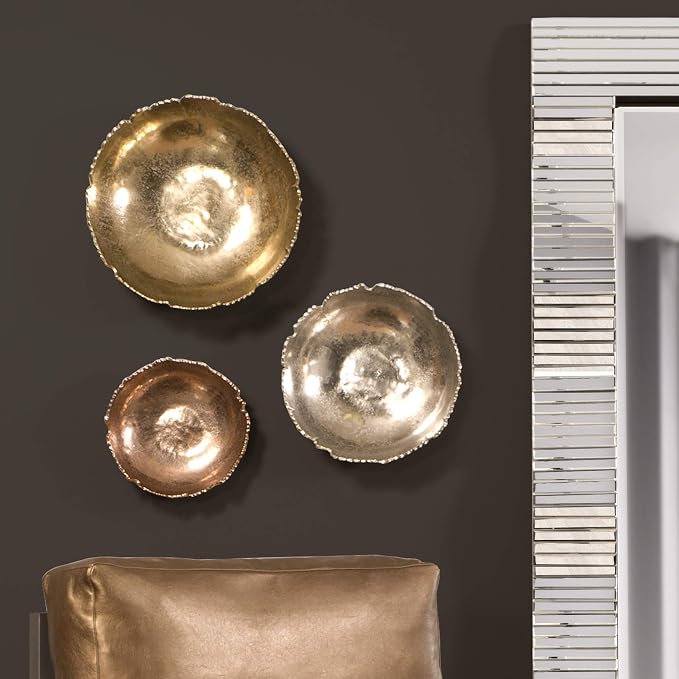 Howard Elliott Collection Gold Broken Edge Decorative Metal Bowl with Sculpted Edges, Modern Accent Centerpiece and Wall Art Decor for Home, Entryway, Living Room Display, 12 x 3.5 Inch, Small