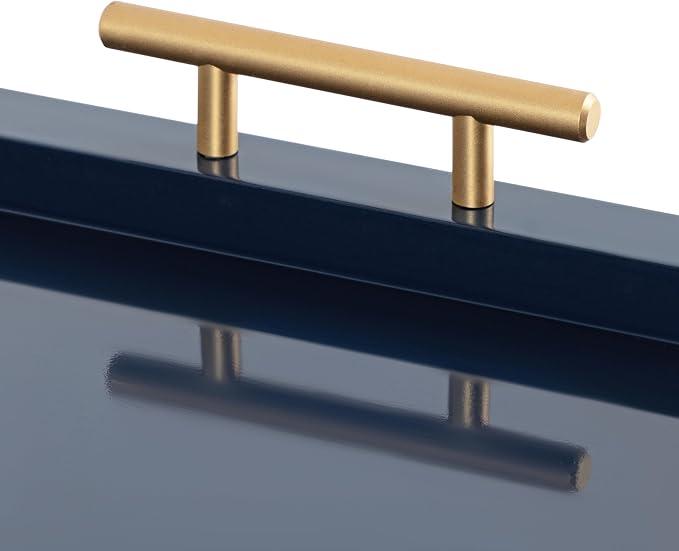 Kate and Laurel Halsey Decorative Hexagon Tray with Gold Metal Handles; 18 x 16; Navy Blue and Gold; Modern Glam Serving Tray with Handles for Living Room Decor