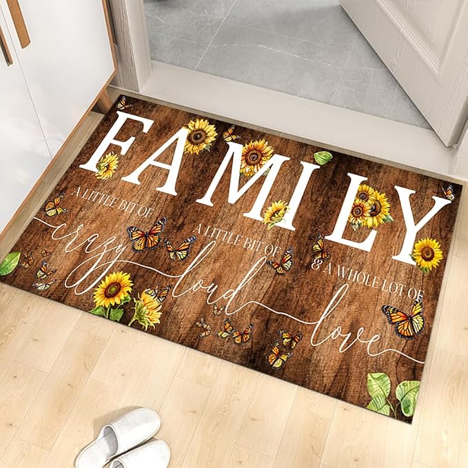 GUBIYU Farmhouse Sunflower Area Rug for Living Room A Little Bit of Crazy Family Welcome Door Mat,Home Porch Decor Doormat,Farmhouse Entrance Rug for Bedroom,Housewarming Gift,Wedding Room 23.6"x35.4"