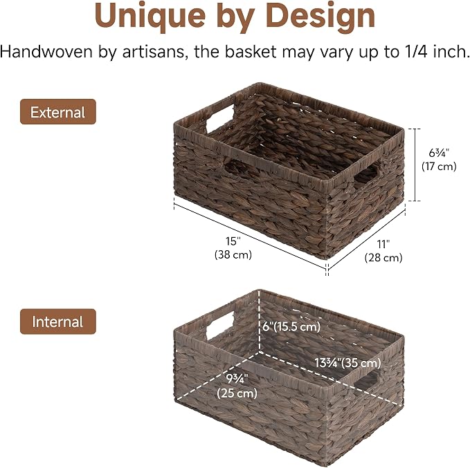 StorageWorks Wicker Storage Baskets,Decorative Baskets for Home Decor,1Pack | Water Hyacinth Wicker Storage Baskets for Shelves,Shelf Baskets for Organizing,Large Basket,Decorative Baskets for Storage