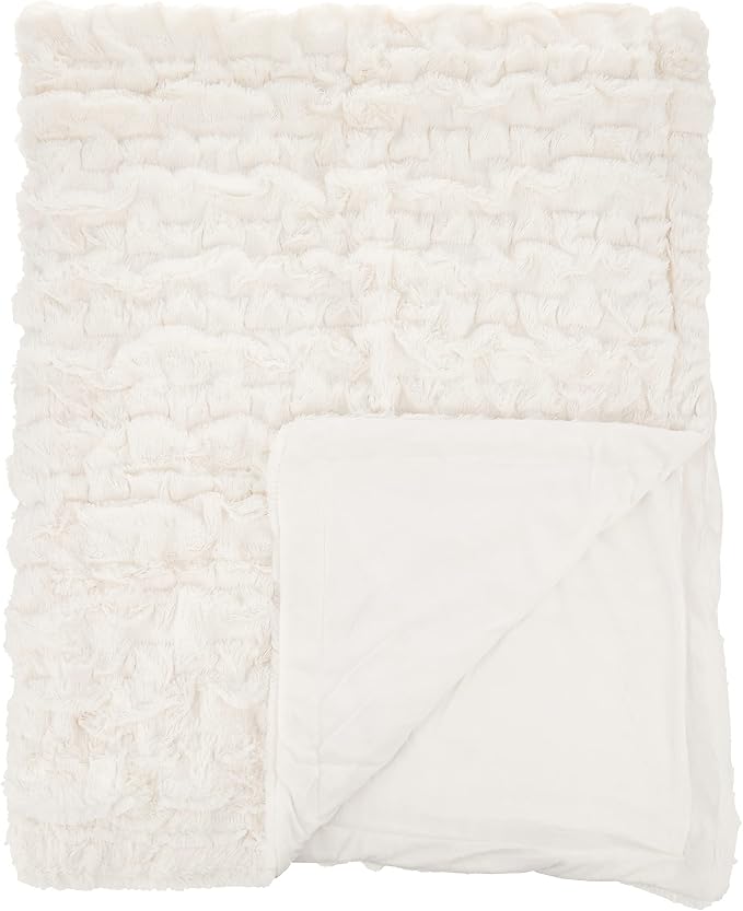 Comfort Spaces Ruched Throw Set Faux Fur Blanket, 50 x 60, 3 Piece, Ivory | Ultra Soft, Cozy Warmth for Sofa or Bed, Plush, OEKO-TEX Certified