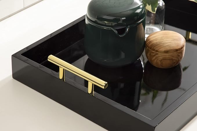 Kate and Laurel Lipton Decorative Modern Rectangular Tray, 16.5 x 12.25, Black and Gold, Chic Serving Tray for Storage, Organization, and Display