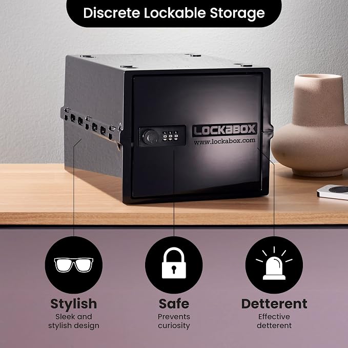 Lockabox One™ | Compact and Hygienic Lockable Storage Box for Food, Medicines, Tech and Home Safety | One Size 12 x 8 x 6.6 inches externally (Jet)