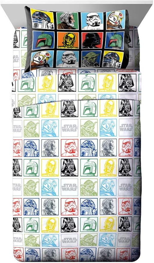 Jay Franco Kids Sheet Set with Fitted, Flat Sheets & Pillow Cover - Ultra-Soft Bedding with Pillowcase for Room Decor, Multi - Star Wars, 4 Piece Full