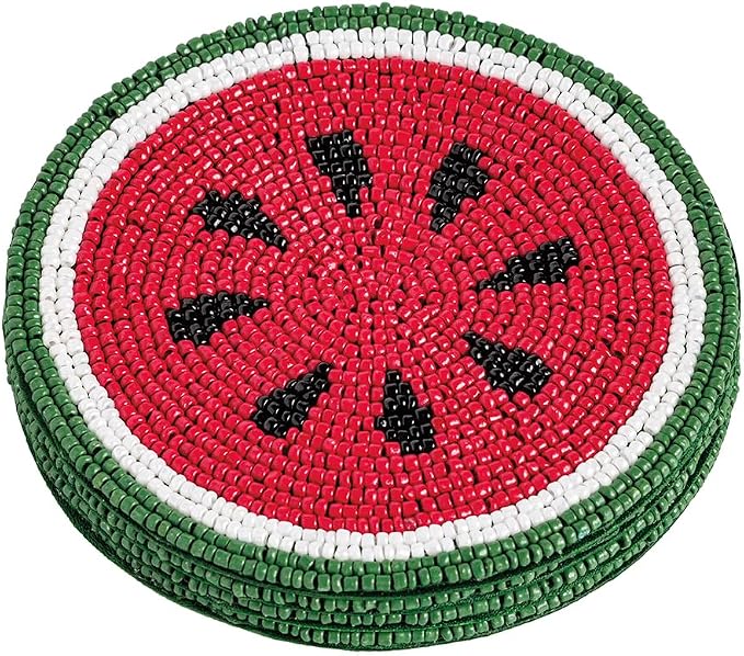 Mud Pie Pink Watermelon Beaded Fruit Coaster