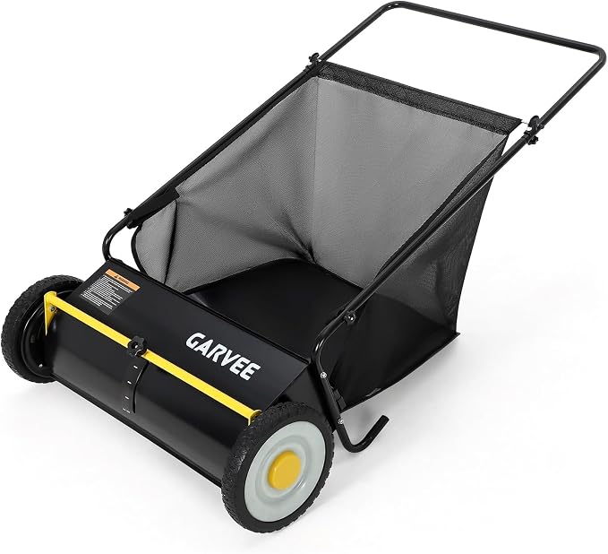 26-Inch Push Lawn Sweeper – 4 Fast Brushes, 7 Cu.ft Collector, Adjustable Height – Durable Steel Frame – Manual Hand-Push for Yard, Garden, Patio & Driveway Cleanup