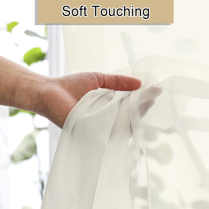 Lecloud Cream Sheer Curtains 54 Inch Length 2 Panels, Voile Airy Curtains - Image 7