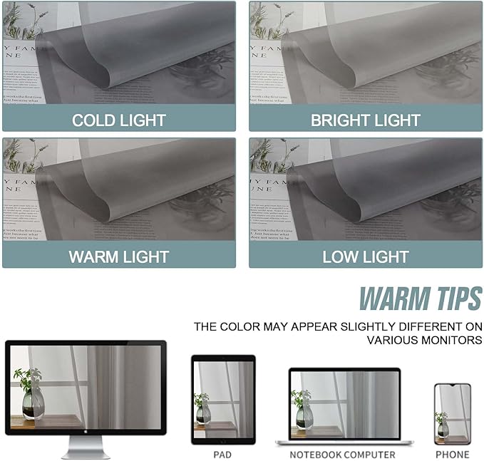 Grey Sheer Curtains 84 Inches Long 2 Panels, Elegant Airy Transparent Light Filtering Window Curtains, Window Drapes for Living Room Bedroom, Dual Rod Pocket, Charcoal Grey, 2x42Wx84L Inches