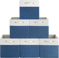 FinishingBo 13x13x13 Storage Cube Bins 6 Pack, Cube Shelf Baskets | Foldable Storage Cubes, Linen Storage Bins with Handles, Closet Organizers, White/Blue