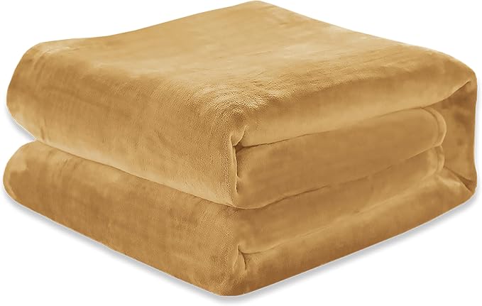 Elegant Comfort Luxury Velvety Feel Blanket, All-Season Lightweight Blanket, Ultra Plush, Soft, Cozy-Fuzzy Flannel Fleece for Couch, Sofa, Bed, Travel, Solid Design, Full/Queen, Gold-Yellow